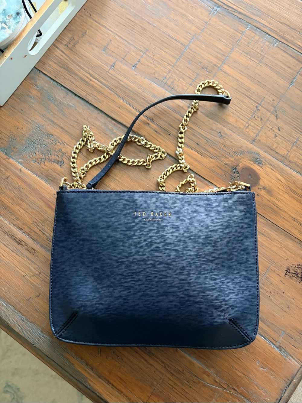 Ted Baker Navy Leather Crossbody with Gold Chain Strap
